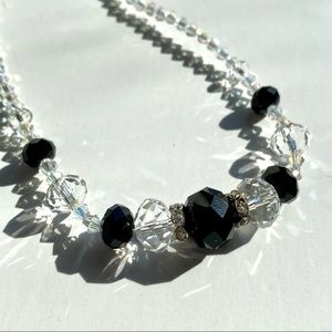 Crystal Bead Necklace - Black Clear with Silver Details